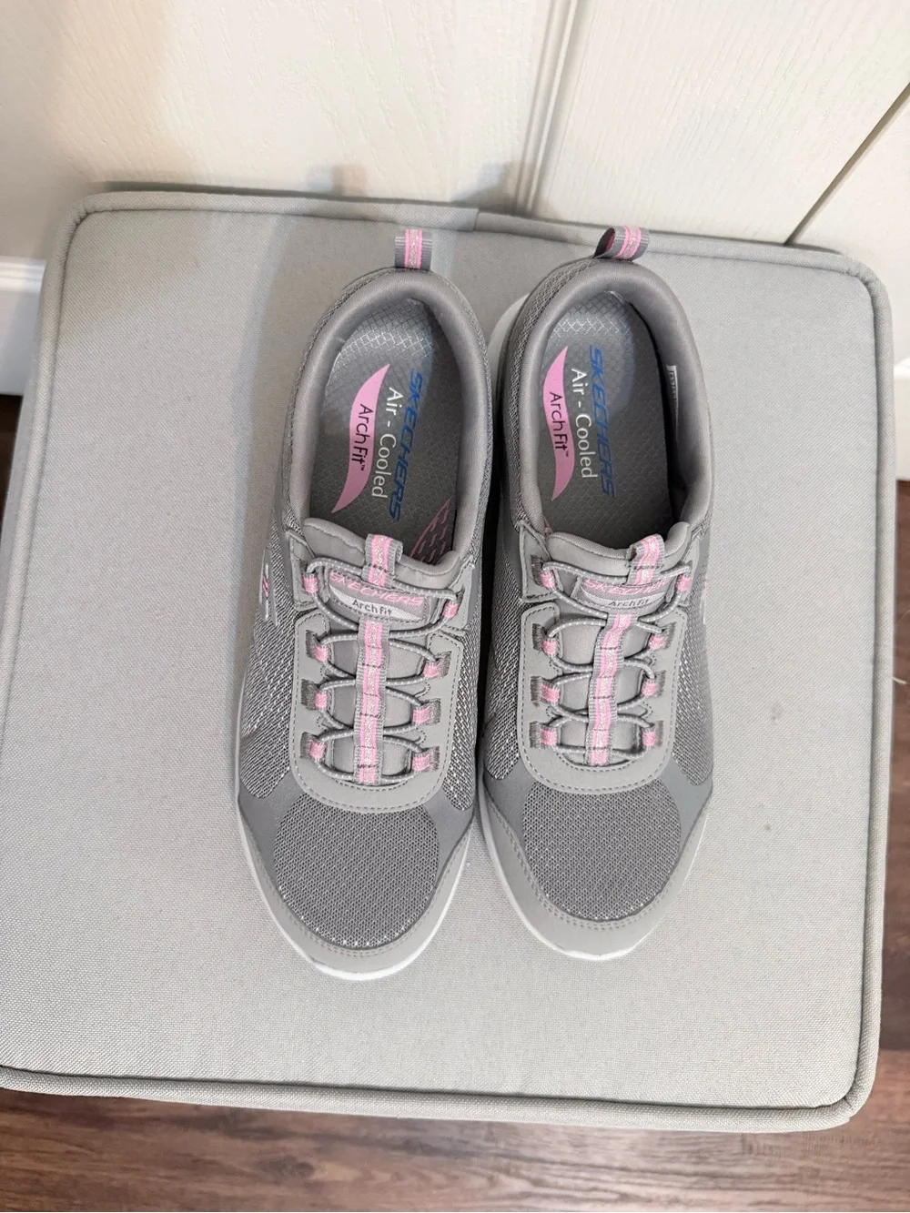 Gray Slip-On Sneakers with Pink Accents